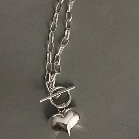 925 STERLING SILVER CHUNKY TOGGLE HEART NECKLACE - Picture 2 of 6